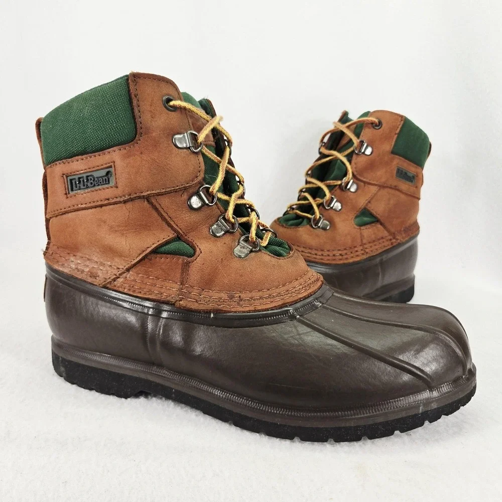 LL Bean Bean Boots Mens 8M Brown Green Duck G Force Compound Outdoor Waterproof